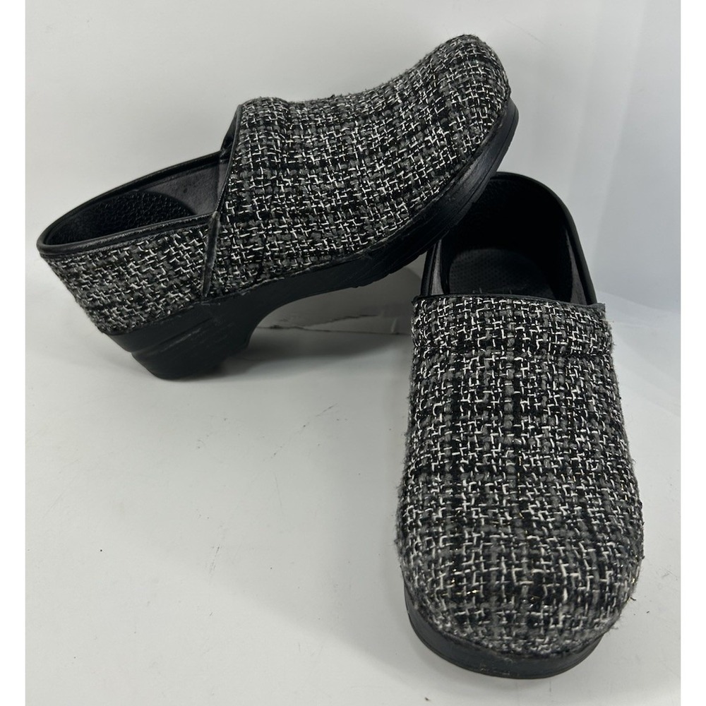 Dansko Vegan Pro Clogs Slip On Black And Gray Woven‎ Chenille Womens 38 US 8